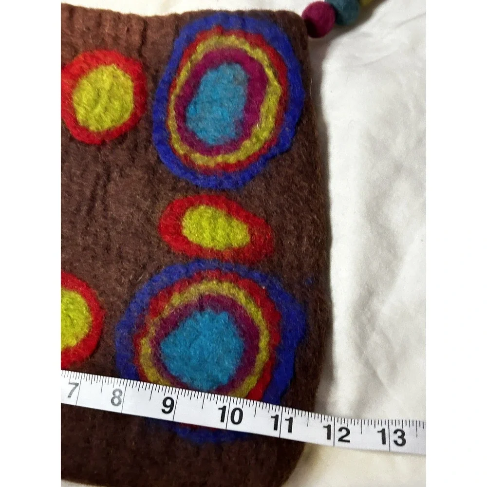 Brown Felted Wool Artsy Purse‎ Hand Bag Nepal Funky Hippie